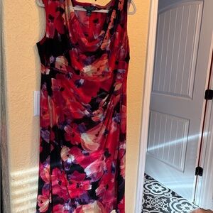 Lauren Ralph Lauren Red and Purple Floral Midi Dress